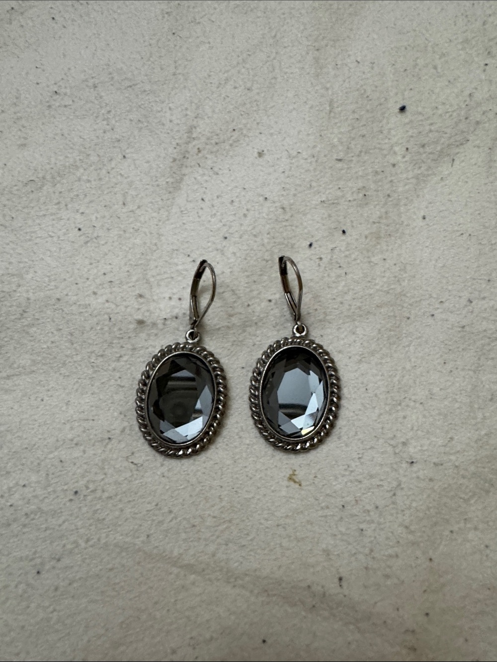 Silver-Tone Black Crystal Oval Drop Earrings